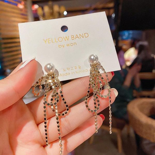 корея моды новых творческих текстуры металла лук цепи кисточкой серьги темперамент простые женщины имитация жемчужные украшения аксессуары, Silver 
корея моды новых творческих текстуры металла лук цепи кисточкой серьги темперамент простые женщины имитация жемчужные украшения аксессуары, Silver