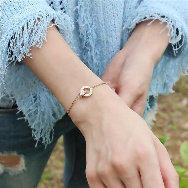 link, chain yun ruo fashion double circle roman numerals bracelet woman gift rose gold color titanium steel jewelry never fade drop, Black
link, chain yun ruo fashion double circle roman numerals bracelet woman gift rose gold color titanium steel jewelry never fade drop, Black