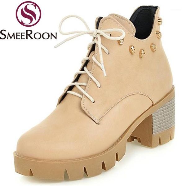 boots smeeroon platform lace up thick high heels winter metal decoration round toe womens shoes good quality ankle1, Black
boots smeeroon platform lace up thick high heels winter metal decoration round toe womens shoes good quality ankle1, Black