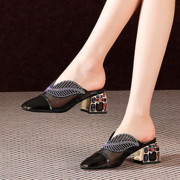 elegant crystal fashion women mules summer genuine leather thick heels pumps slingbacks party basic shoes woman, Black
elegant crystal fashion women mules summer genuine leather thick heels pumps slingbacks party basic shoes woman, Black