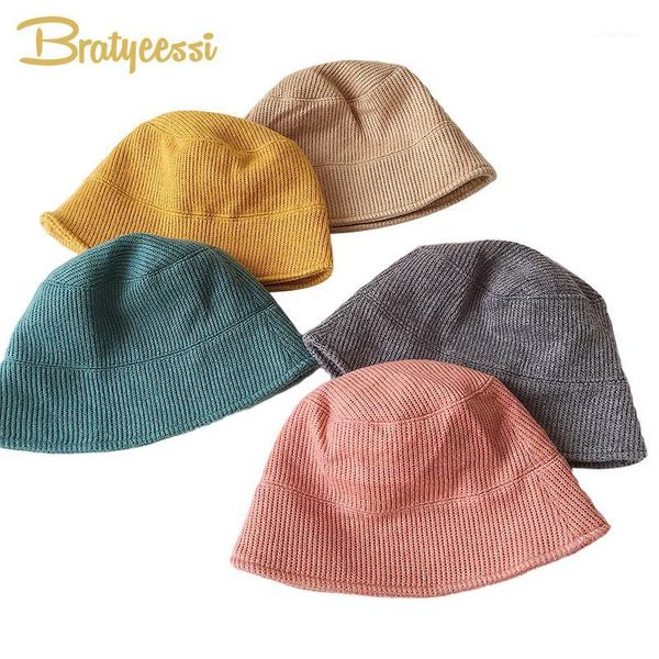 

caps & hats fashion kids bucket hat baby beanie knitted autumn winter cap all match children girls boys 6 colors1, Yellow