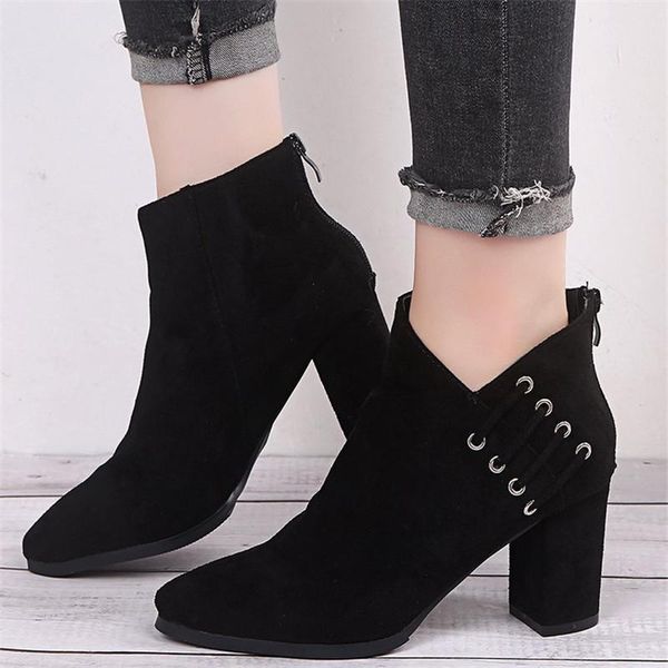 boots suede leather ankle for women high heels pointed toe thick heel autumn shoes, Black
boots suede leather ankle for women high heels pointed toe thick heel autumn shoes, Black