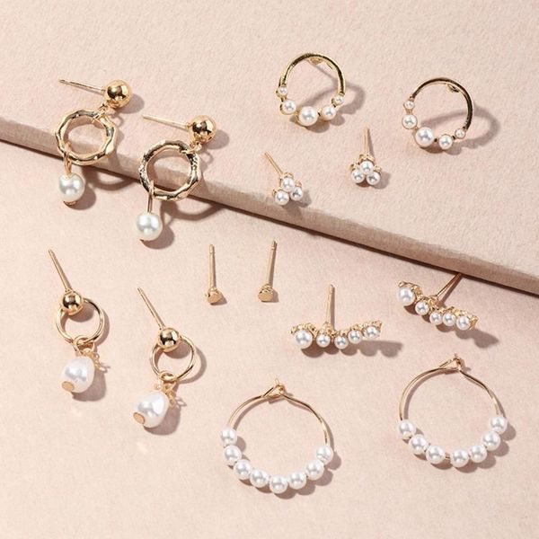 7 pairs korean new handmade elegant pearl crystal cute hoop earrings for women students circle boucle jewelry gifts, Golden;silver
7 pairs korean new handmade elegant pearl crystal cute hoop earrings for women students circle boucle jewelry gifts, Golden;silver