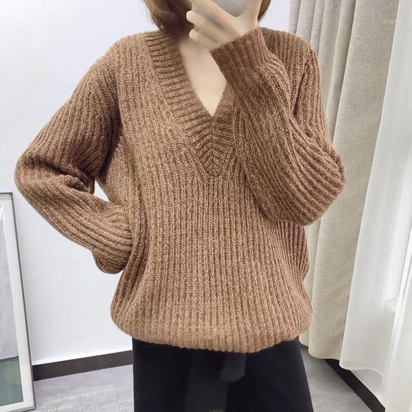 women knitted sweater autumn winter solid color v neck long sleeve loose casual knitwear pullover 1, White;black
women knitted sweater autumn winter solid color v neck long sleeve loose casual knitwear pullover 1, White;black
