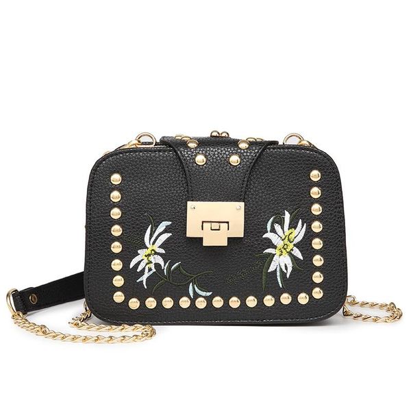 women embroidery flower flap bag designer pu leather fashion rivet messenger bags feminina ladies small shoulder bag sac
women embroidery flower flap bag designer pu leather fashion rivet messenger bags feminina ladies small shoulder bag sac