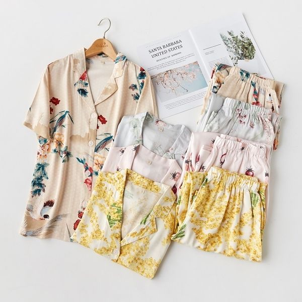 summer floral print viscose fashion women's pajama set short sleeve long pants casual sleepwear suits strawberry cotton pyjamas y200425, Black;red
summer floral print viscose fashion women's pajama set short sleeve long pants casual sleepwear suits strawberry cotton pyjamas y200425, Black;red
