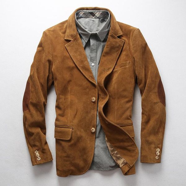 men's leather & faux smart casual genuine suede cattle coat england style warm vintage jacket, Black
men's leather & faux smart casual genuine suede cattle coat england style warm vintage jacket, Black