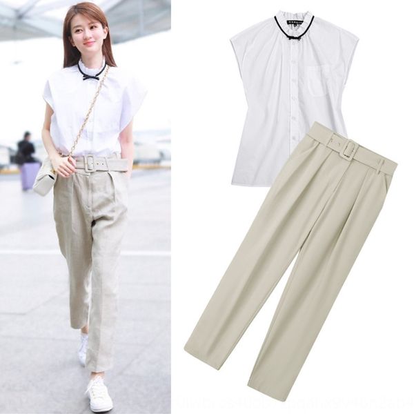 star qiao xin same style women's fashion summer 2019 new short-sleeved casual ankle-length pants two-piece set 9886 trousers shirt shir, Gray
star qiao xin same style women's fashion summer 2019 new short-sleeved casual ankle-length pants two-piece set 9886 trousers shirt shir, Gray