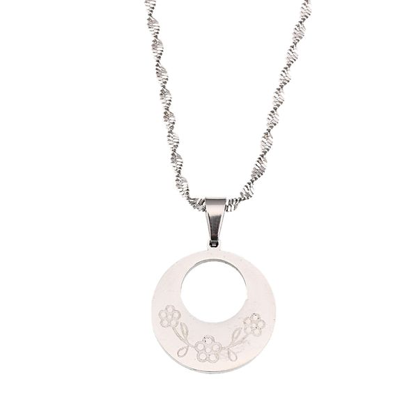 stainless steel round pendant necklaces with trendy flower pattern engraved necklace chain jewelry, Silver
stainless steel round pendant necklaces with trendy flower pattern engraved necklace chain jewelry, Silver