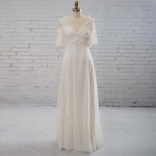 white lace tulle boho wedding dress a-line v-neck with bell sleeve simple wedding gowns covered buttons wedding reception dress
white lace tulle boho wedding dress a-line v-neck with bell sleeve simple wedding gowns covered buttons wedding reception dress
