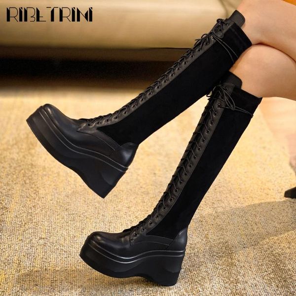 boots ribetrini brand platform shoelaces genuine leather wedges high heels knee fashion winter shoes women, Black
boots ribetrini brand platform shoelaces genuine leather wedges high heels knee fashion winter shoes women, Black