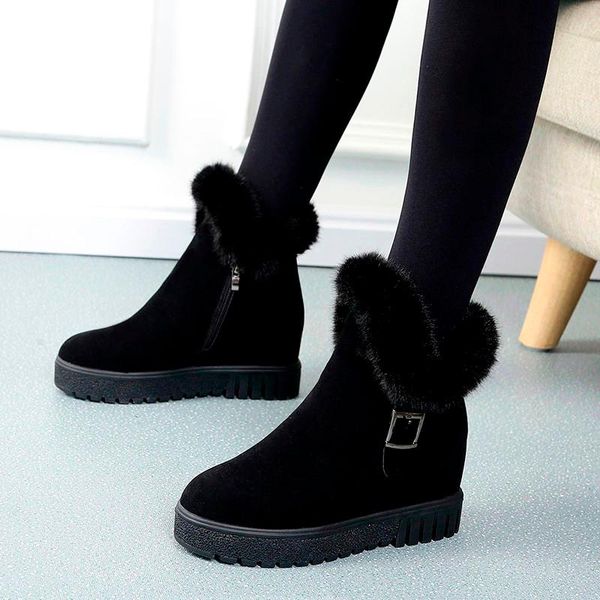 lolita boots winter shoes for women platform luxury designer plush australia round toe zipper 2021 high heel rock fashion, Black