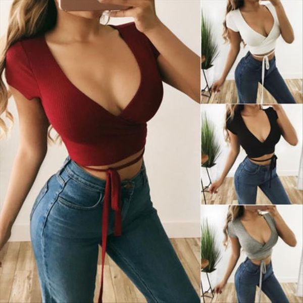 summer womens cotton v neck slim crop fashion ladies bandage short sleeve camis tees tanks bandeau party clothes, White
summer womens cotton v neck slim crop fashion ladies bandage short sleeve camis tees tanks bandeau party clothes, White