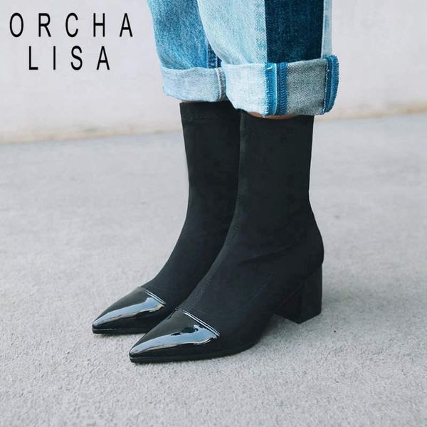 orcha lisa winter sock boots patchwork thick heel slip on shoes women pointed toe stretch fabric women botas feminino mujer, Black
orcha lisa winter sock boots patchwork thick heel slip on shoes women pointed toe stretch fabric women botas feminino mujer, Black
