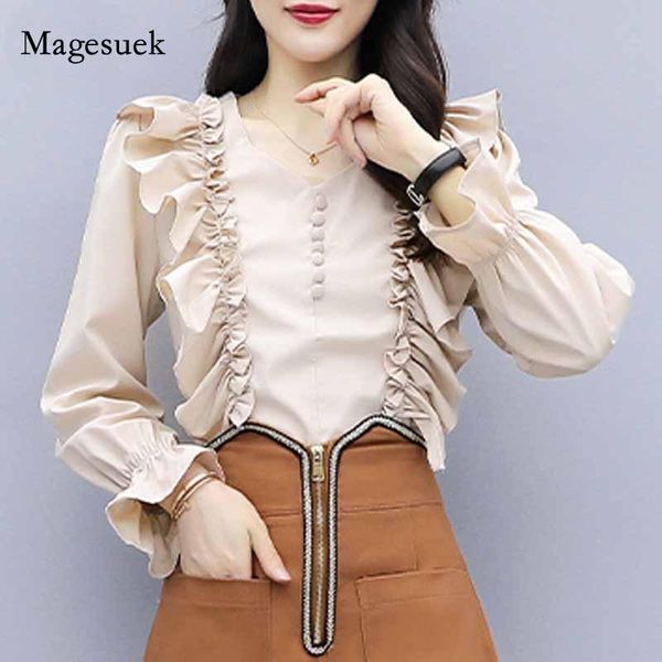 women's blouses & shirts elegant vintage front buttons ruffles female blouse v-neck flare sleeve chiffon women shirt autumn blusas muje, White
women's blouses & shirts elegant vintage front buttons ruffles female blouse v-neck flare sleeve chiffon women shirt autumn blusas muje, White