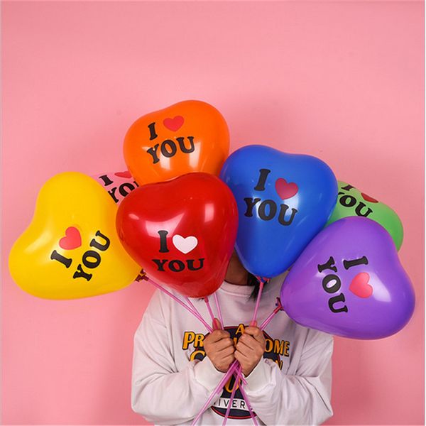 100pcs/bag Heart Shape Balloon 12 Inch Valentines Day Decorative Balloon For Wedding Party I Love You Letters Balloons Supplies E122310