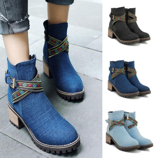 women short booties fashion denim zipper western winter round toe suede ankle boots plus size 43 thick heel lady winter shoes, Black
women short booties fashion denim zipper western winter round toe suede ankle boots plus size 43 thick heel lady winter shoes, Black