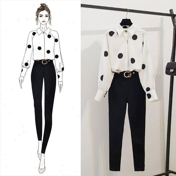 2021 spring women long sleeves dot shirts slim pants 2 pcs sets female fashion suits a1834, Gray
2021 spring women long sleeves dot shirts slim pants 2 pcs sets female fashion suits a1834, Gray