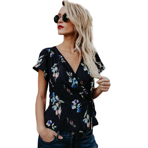 women's blouses & shirts summer women floral print v-neck cross straps short-sleeved shirt simple blouse casual, White
women's blouses & shirts summer women floral print v-neck cross straps short-sleeved shirt simple blouse casual, White