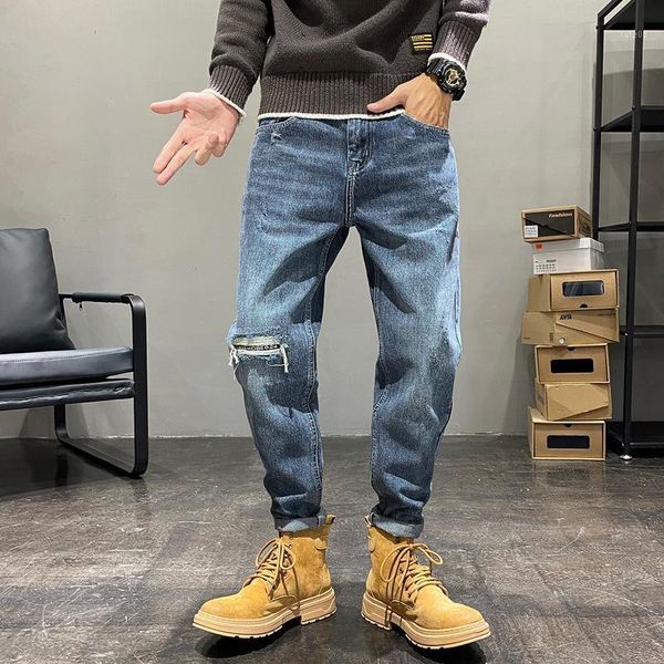 men's jeans mens patched hole men's trousers loose fit autumn and winter long pants beggar fashion casual size 28-381, Blue
men's jeans mens patched hole men's trousers loose fit autumn and winter long pants beggar fashion casual size 28-381, Blue