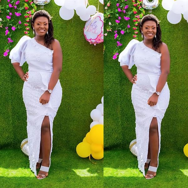 white sheath prom dresses one shoulder side split ankle length lace appliques simple plus size long formal women evening dress, Black
white sheath prom dresses one shoulder side split ankle length lace appliques simple plus size long formal women evening dress, Black
