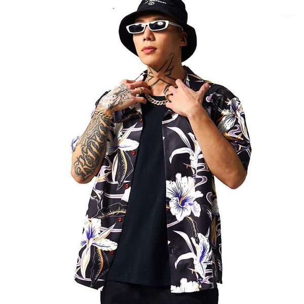 men shirt tide street plant printed short-sleeved shirt men 2020 autumn and summer new for1, White;black
men shirt tide street plant printed short-sleeved shirt men 2020 autumn and summer new for1, White;black