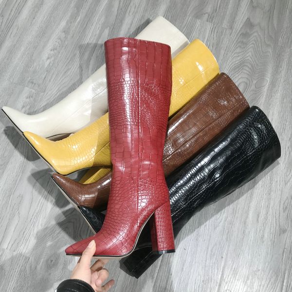 faux leather women block heel knee high boots woman pointed toe high heels western long boots black red snake print winter boots t200425
faux leather women block heel knee high boots woman pointed toe high heels western long boots black red snake print winter boots t200425