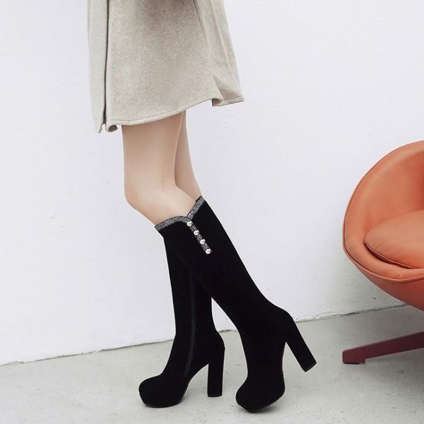 boots oversized round head waterproofing table pure color zipper water drill thick high heel, Black
boots oversized round head waterproofing table pure color zipper water drill thick high heel, Black