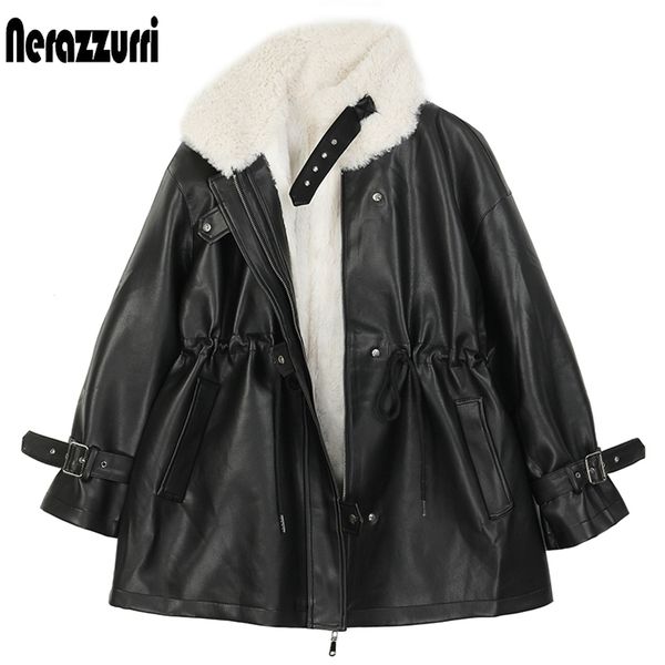 nerazzurri thick warm black leather jacket with fur inside long sleeve zipper winter plus size faux fur lined coats for women 201223
nerazzurri thick warm black leather jacket with fur inside long sleeve zipper winter plus size faux fur lined coats for women 201223