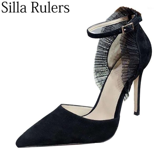 2020 spring pointed toe suede pumps women ruffles lace ankle buckle thin high heels women cover heels shallow ladies party shoes1, Black
2020 spring pointed toe suede pumps women ruffles lace ankle buckle thin high heels women cover heels shallow ladies party shoes1, Black