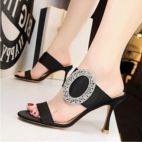 woman slippers elegant ladies female crystal buckle shoes high heels silk slides women casual outdoor footwear 2020 summer #al7w, Black 
woman slippers elegant ladies female crystal buckle shoes high heels silk slides women casual outdoor footwear 2020 summer #al7w, Black