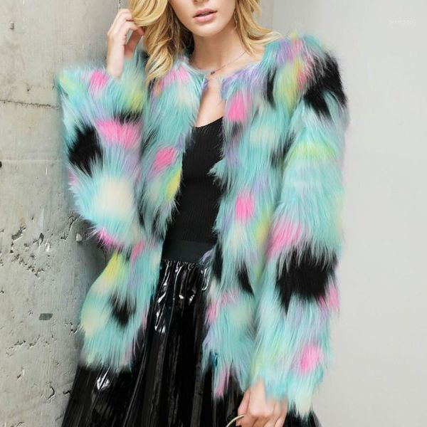 women plush tri color faux fur jacket coat1, Black
women plush tri color faux fur jacket coat1, Black