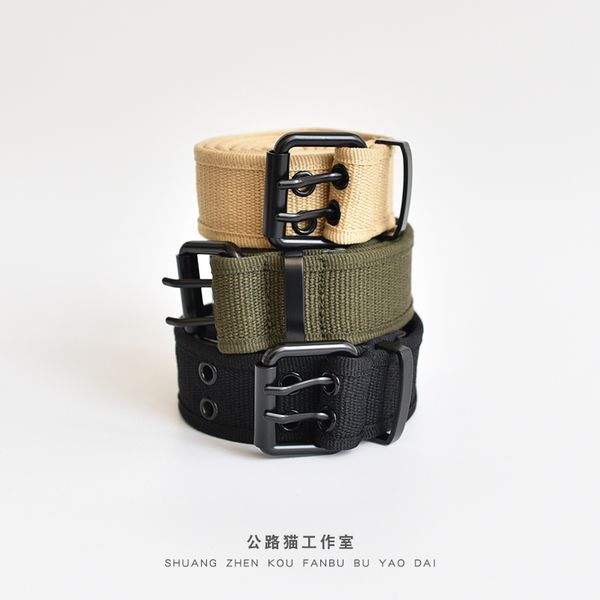men's and women's fashion ins punk pin buckle breasted trousers with double hole youth canvas belt, Black;brown
men's and women's fashion ins punk pin buckle breasted trousers with double hole youth canvas belt, Black;brown
