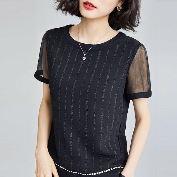 women spring summer style chiffon mesh patchwork blouses shirts lady casual short sleeve striped printed blusas dd8150, White
women spring summer style chiffon mesh patchwork blouses shirts lady casual short sleeve striped printed blusas dd8150, White