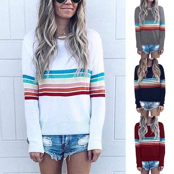 2021 20-autumn new student outfit shirt casual rainbow striped pullover sleeves long knitted women women's sweaters 65pa, White;black
2021 20-autumn new student outfit shirt casual rainbow striped pullover sleeves long knitted women women's sweaters 65pa, White;black