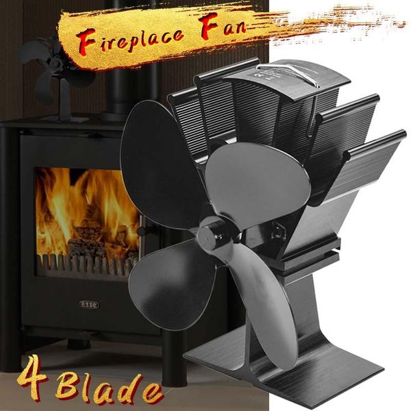 wall mounted heat self-powered fireplace stove fan quiet 4 blades aluminum efficiently warm large room wood log burner eco