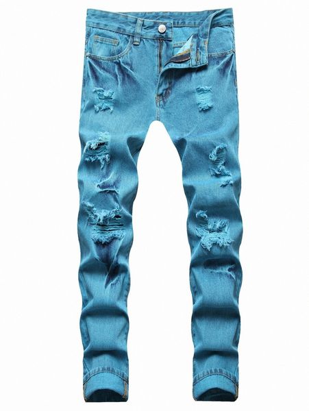 men ripped bleach wash jeans c2wn#, Blue