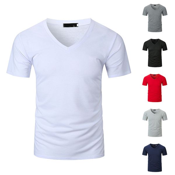 european new fashion large men's leisure sports v-neck slim solid color t-shirt for men, White;black
european new fashion large men's leisure sports v-neck slim solid color t-shirt for men, White;black
