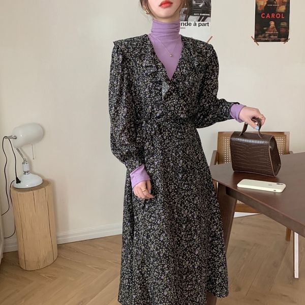 alien kitty 2021 spring new women retro floral ruffle dress lady lazy wind mid-length temperament dresses v-neck long sleeve y0118, Black;gray
alien kitty 2021 spring new women retro floral ruffle dress lady lazy wind mid-length temperament dresses v-neck long sleeve y0118, Black;gray