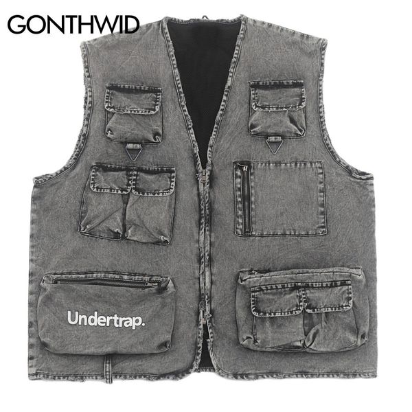 utility multi zipper pockets sleeveless waistcoat distressed denim vest coats men outdoor tactical combat, Black;brown
utility multi zipper pockets sleeveless waistcoat distressed denim vest coats men outdoor tactical combat, Black;brown