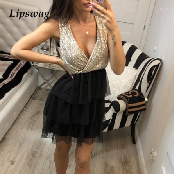 v neck sleeveless mini dress women patchwork bright glitter party dress 2020 summer multi layer mesh princess vestido1, Black;gray
v neck sleeveless mini dress women patchwork bright glitter party dress 2020 summer multi layer mesh princess vestido1, Black;gray
