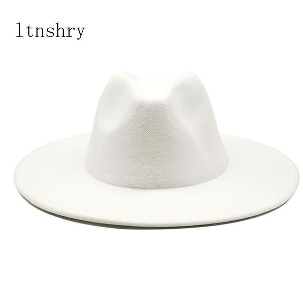 2021 winter british style wool solid classic fedoras cap men women panama jazz hat 9cm wide brim big white fedoras gorra, Blue;gray