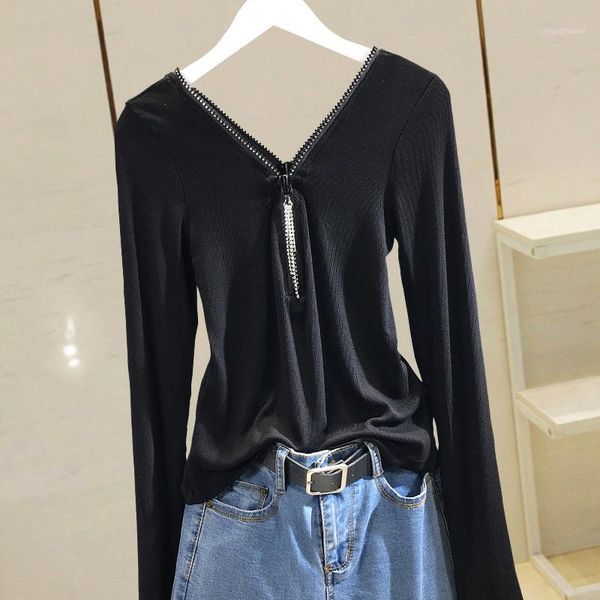 2020 new front and rear zipper long-sleeved t-shirt women's temperament diamond tassel trend 10151, White
2020 new front and rear zipper long-sleeved t-shirt women's temperament diamond tassel trend 10151, White