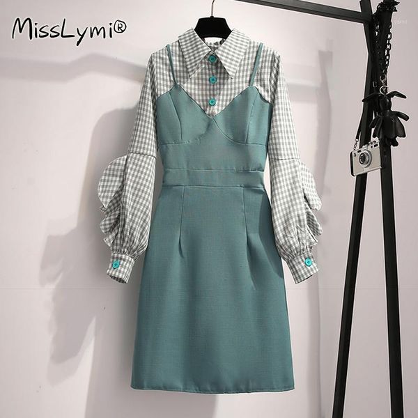 s-xl size women korean sweet dress autumn 2020 fashion turn-down collar ruffle long sleeve high waist patchwork plaid dresses1, Black;gray
s-xl size women korean sweet dress autumn 2020 fashion turn-down collar ruffle long sleeve high waist patchwork plaid dresses1, Black;gray