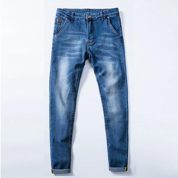 men's jeans fashion leisure slim fit trend youth stretch tight pants men cool 7 elements1, Blue 
men's jeans fashion leisure slim fit trend youth stretch tight pants men cool 7 elements1, Blue