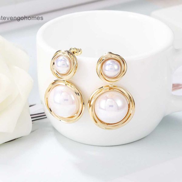 new korean version simple female pearl s925 silver needle net red temperament earrings, Golden