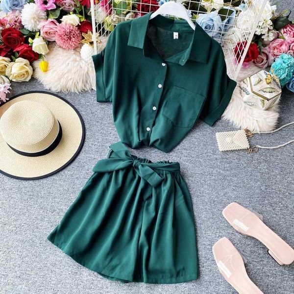 women two piece outfits summer short sleeve single breasted shirt and shorts loose solid suit set new 2020 summer female clothes1, White
women two piece outfits summer short sleeve single breasted shirt and shorts loose solid suit set new 2020 summer female clothes1, White