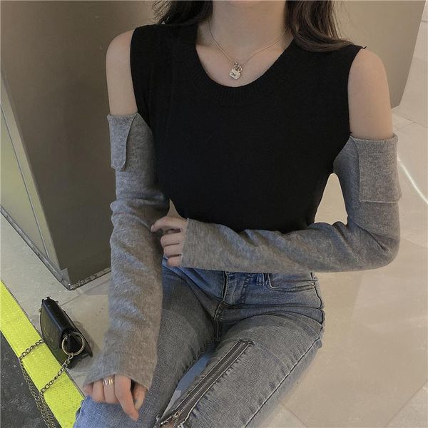 women's sweaters color block women cold shoulder long sleeve pullovers 2021 autumn winter knitting sweater female casual slim, White;black
women's sweaters color block women cold shoulder long sleeve pullovers 2021 autumn winter knitting sweater female casual slim, White;black
