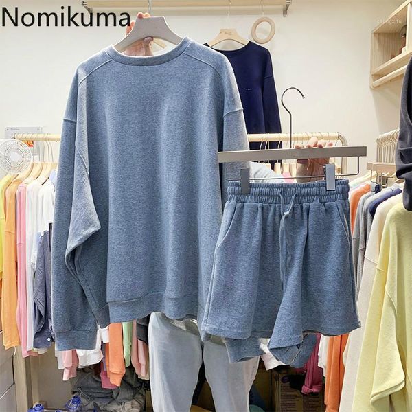 nomikuma korean causal solid women 2 pieces outfits long sleeve o-neck pullover + lace up waist wide leg shorts sets 6c0111, Gray
nomikuma korean causal solid women 2 pieces outfits long sleeve o-neck pullover + lace up waist wide leg shorts sets 6c0111, Gray