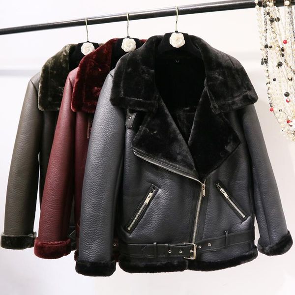 women's leather & faux and fur integrated coat loose plus size jacket autumn winter 2021 thickening warm fashion, Black
women's leather & faux and fur integrated coat loose plus size jacket autumn winter 2021 thickening warm fashion, Black